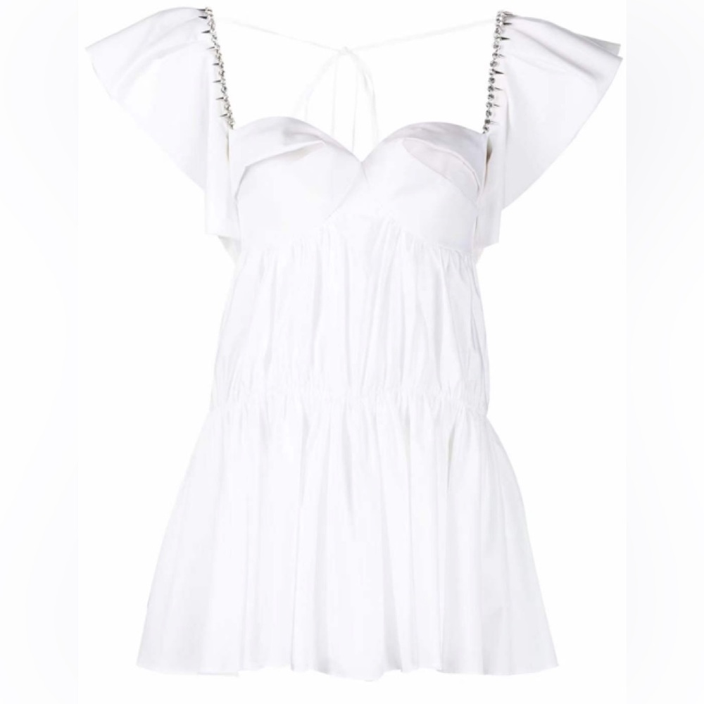 AREA Crystal Trim Poplin Mini Dress - Picture 2 of 8